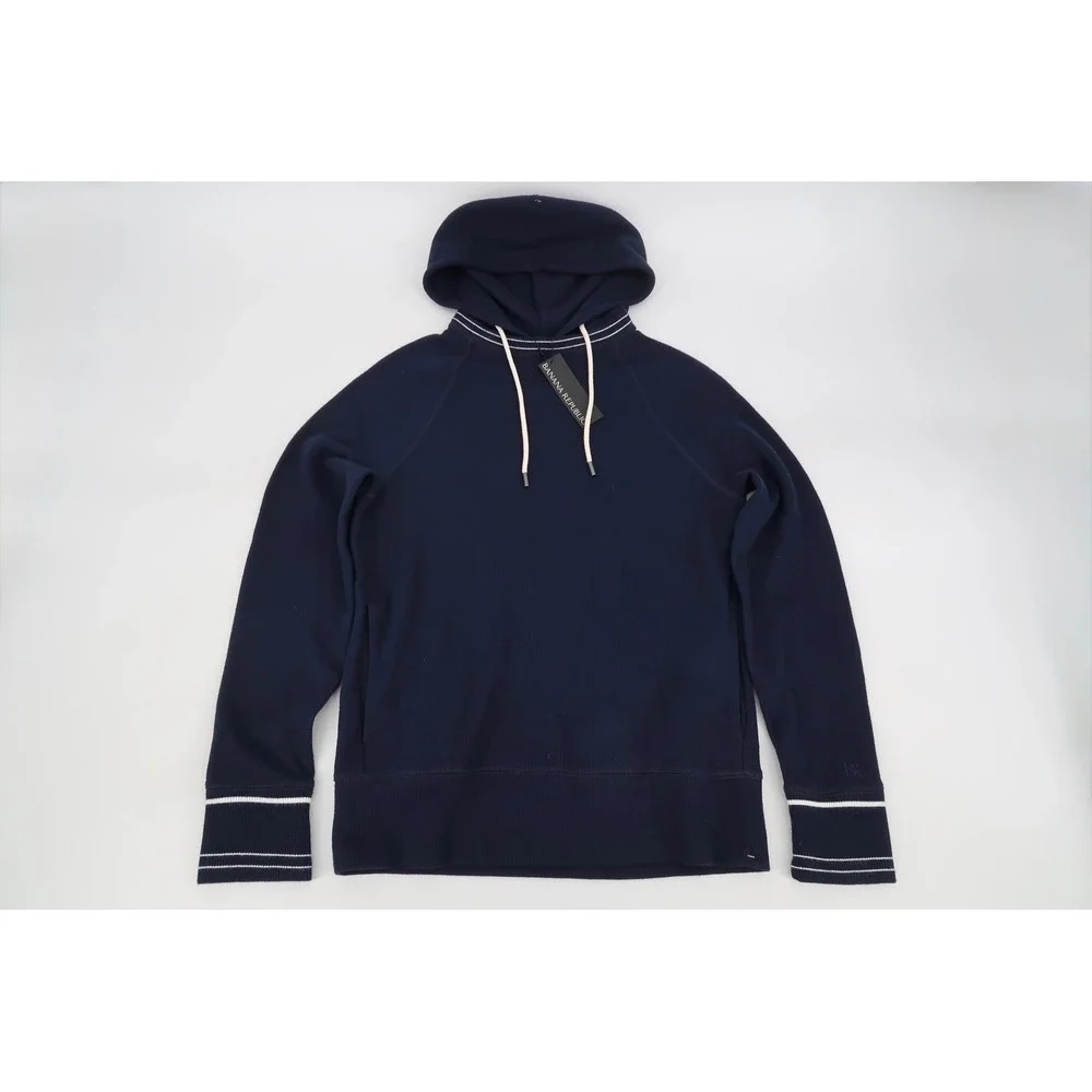 Banana Republic Hoodie Mens Small Navy Brushed Waffle Knit Contrast Pullover NEW